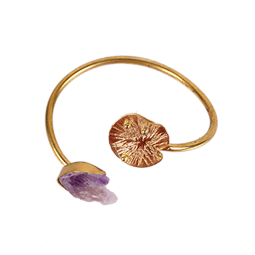 Beaten Metal Lotus Stone Bangle